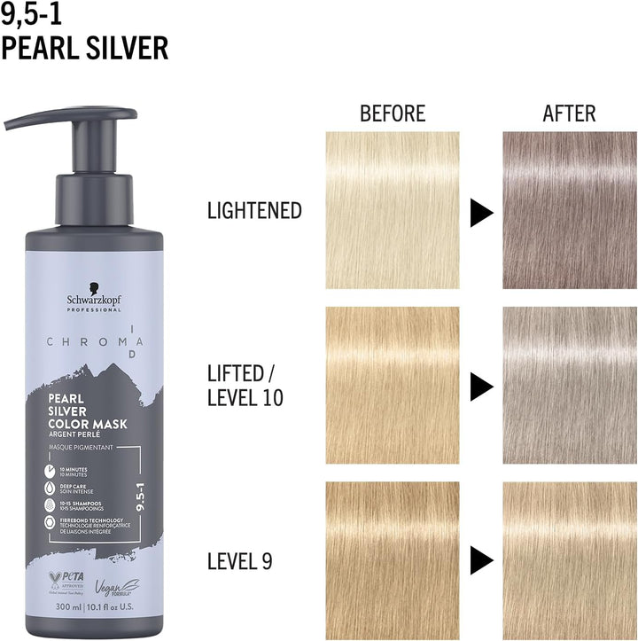 CHROMA ID Bonding Color Mask Semi Permanent Mix and Tone Color System Toning Enhancing Refreshing Intense Care Deep Conditioning Shine Vegan Formula 9,5-1 Pearl Silver 300 Ml