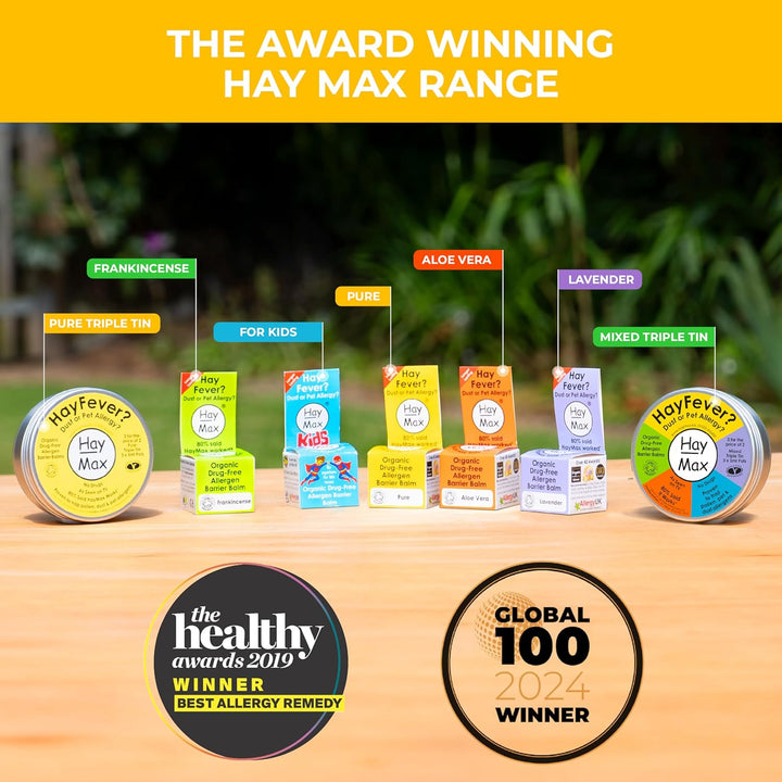 Allergen Barrier Balm Triple Tin Pure | Pack of 3 | Organic, Natural & Non-Drowsy Hay Fever & Allergy Relief Balm | Traps Pollen, Dust & Other Allergen Particles | Apply around the Nose & Eyes