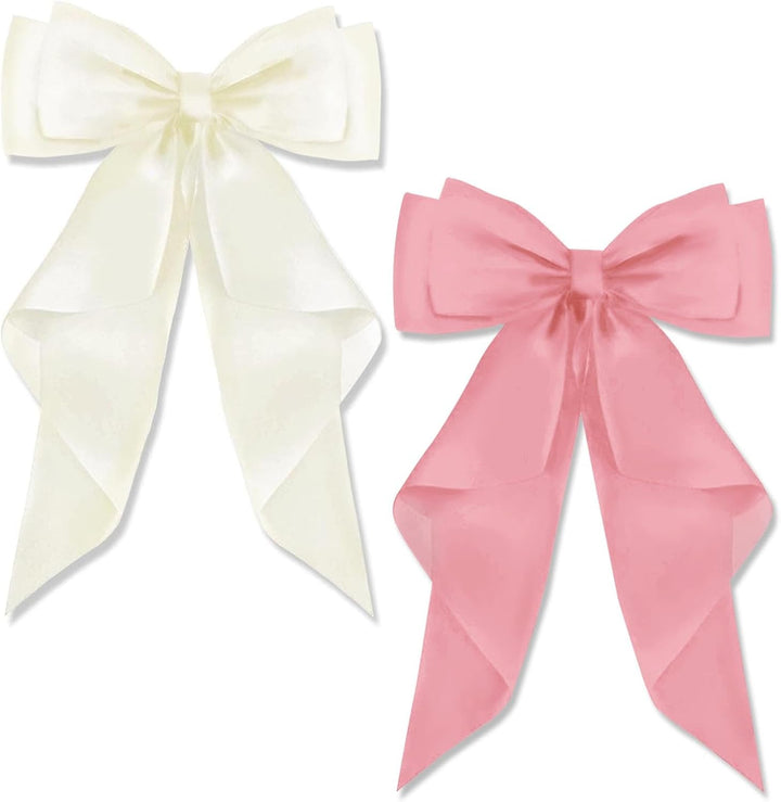 2 PCS Big Bow Hair Clips with Long Silky Satin, Solid Color French Barrette Simple Hair Fastener Accessories for Women Girls