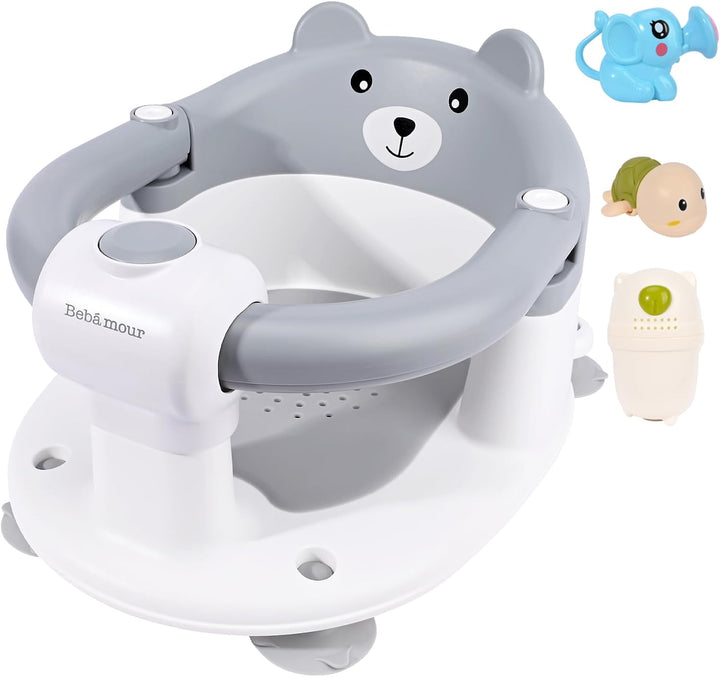 Baby Bath Seat 6 Months+ Child Bath Tub Non-Slip Baby Bath Chair with Toys, Water Jug, Grey New