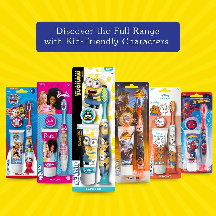 Minions Kids Toothbrush Travel Set – Includes Strawberry-Flavoured Toothpaste & Soft-Bristle Toothbrush with Suction Cup & Protective Cap | Travel-Friendly Oral Care Kit for Children Ages 3+