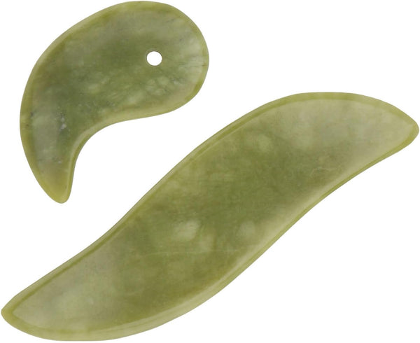 2Pcs Natural Jade Gua Sha Tool Face Scraping Board Smooth Edges for Skin Beauty and Body Health Massaging Plate for Comfortable Facial and Body Therapy