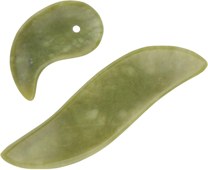 2Pcs Natural Jade Gua Sha Tool Face Scraping Board Smooth Edges for Skin Beauty and Body Health Massaging Plate for Comfortable Facial and Body Therapy