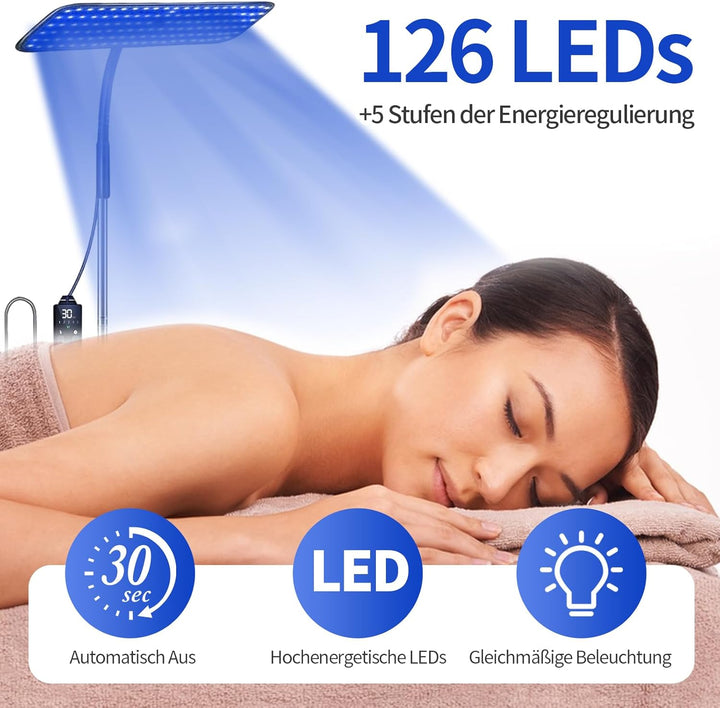Tanning Lamp for Home, Tanning Lamp with 460Nm & 490Nm Blue Light, Face Tanning Lamp with Adjustable Bracket and 126 Leds, Sunbeds for Home Tanning with Adjustable Light Mode Intensity and Timer