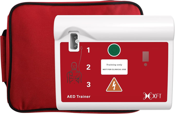 AED Trainer, Portable Defibrillator Trainer Set CPR Training Device with Remote Control, English and Spanish Voice Prompts, 10 Different Scenarios, First Aid Defibrillator Trainee Beginner ( 120C)