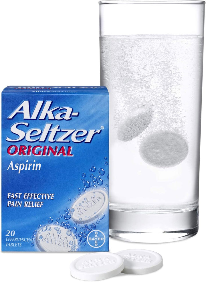 Alka Seltzer Original Effervescent Tablets with Aspirin, Fast and Effective Pain Relief for Cold and Flu, 1 Pack of 20