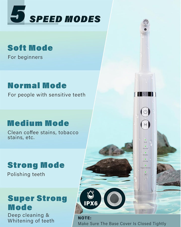 Tooth Polisher,  Teeth Whitening Kit with 5 Modes for Plaque Stain Removal Yellow Teeth, Teeth Polisher Stain Remover with 5 Heads & 3 Polishing Paste, Rechargeable