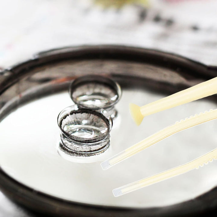 4 Pack Contact Lens Remover and Inserter Tool for Soft Lenses, Portable Contact Lens Applicator with Tweezers & Storage Case for Outgoing, Travelling - White & Yellow