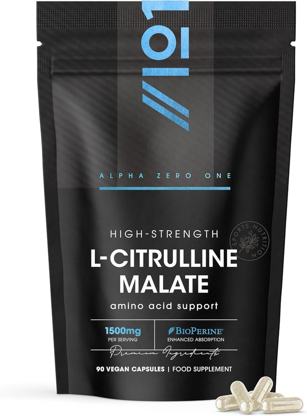 L-Citrulline Malate 1500Mg with Bioperine® - 90 Vegan Capsules - High Strength Fermented Amino Acid Supplement - 45 Day Supply - Resealable and Recyclable Pouch by