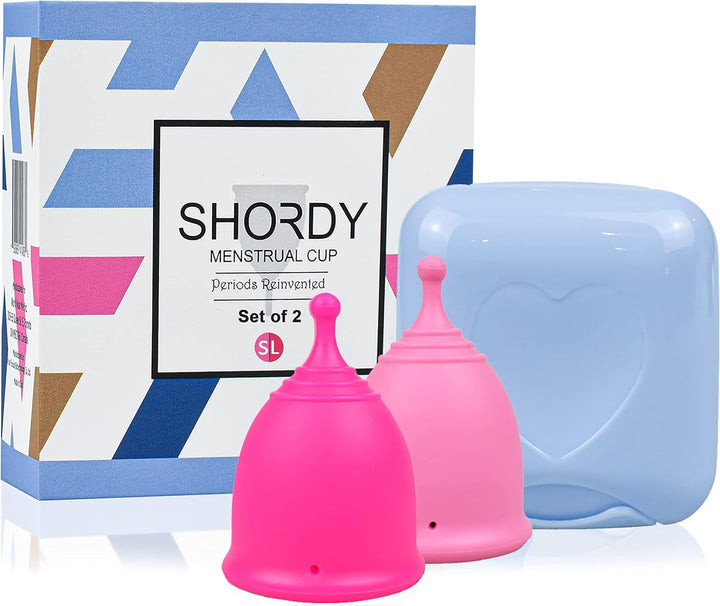 Menstrual Cups, First Period Starter Pack of 2 Kit with Mini Box, Period Cup Medical Grade Silicone, Feminine Hygiene Better Alternative to Sanitary Pads & Tampons for Girls - Small & Large