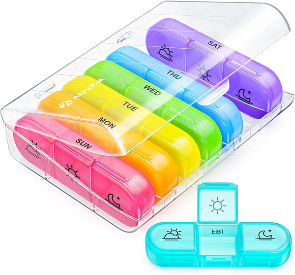 Weekly Pill Box Organiser, Portable Pill Boxes 7 Day 3 Times a Day, 7 Day Tablet Organiser with Large Separate Compartments to Hold Medication, Vitamins, Fish Oil and Supplement