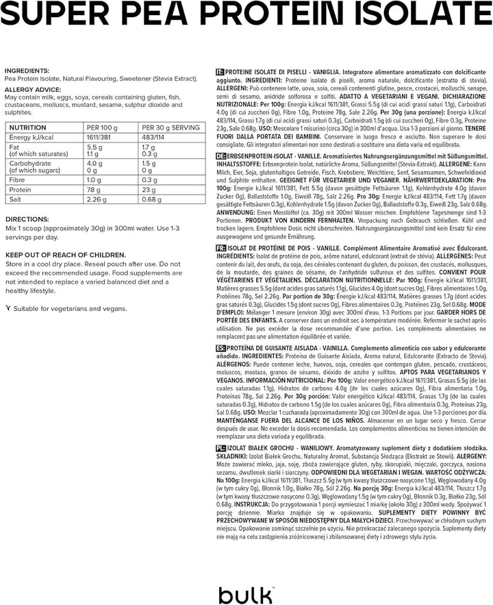 Pea Protein Isolate Powder, Vegan Protein Shake, Vanilla, 500G