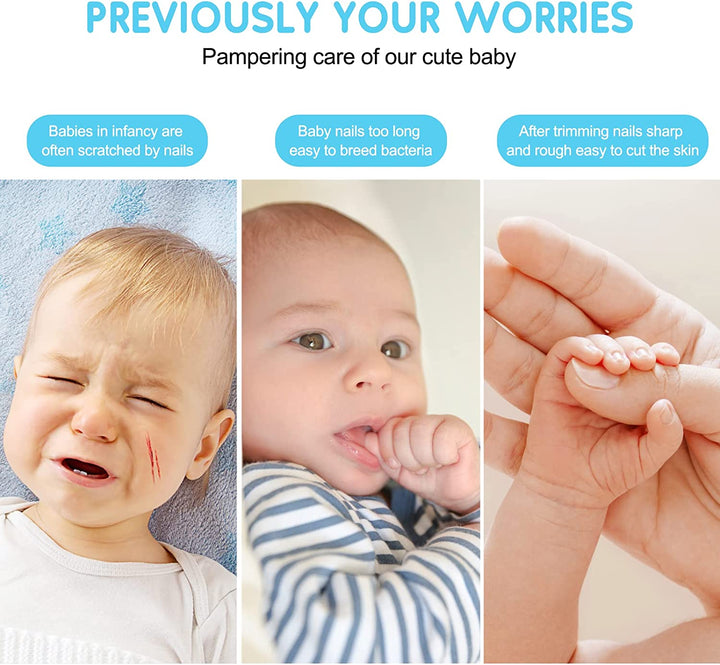 Baby Electric Nail File, 8 in 1 Safe Baby Nail Trimmer, Baby Nail Clippers with 6 Grinding Heads and Light, Baby Nail Care Kit for All Ages (Blue)