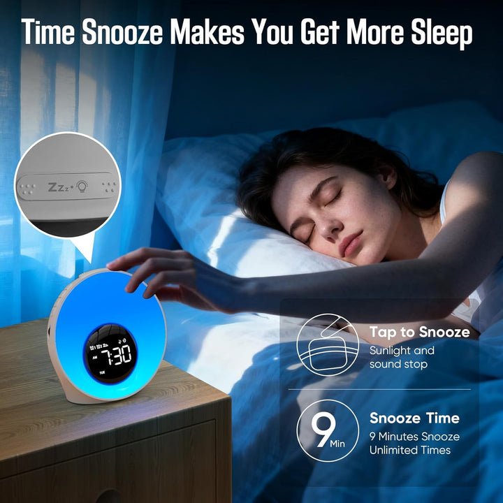 Wake up Light Sunrise Alarm Clock,White Noise Sound Machine with 30 Soothing Sounds,Timer,Sleep Aid,Snooze,Adjustable Brightness & Volume Lamp,Dual Digital Alarm Clocks for Heavy Sleepers Adults Kids