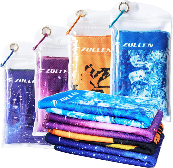 6-Pack Cooling Towels, 40"X12", Instant Cooling, Multipurpose, Personalized Pattern, Skin-Friendly, Microfiber, Bright Orange, Royal Blue, Green, Lake Blue, Gray, Rose Red