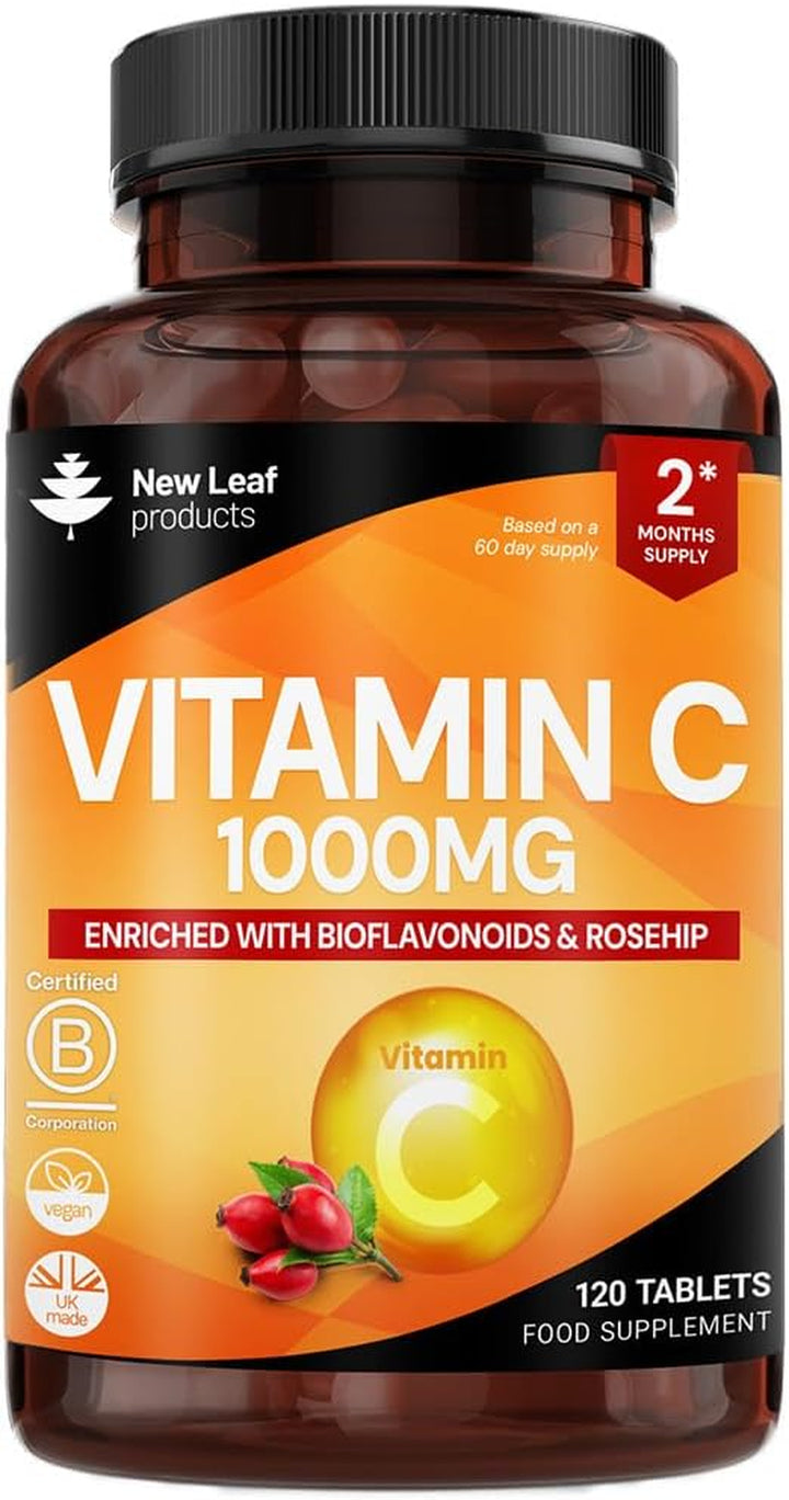 Vitamin C Tablets 1000Mg - Enriched with Bioflavonoids & Rosehip - Premium Vitamin C Supplements - Vegan Tablets High Strength Ascorbic Acid VIT C for Normal Immune System UK Made