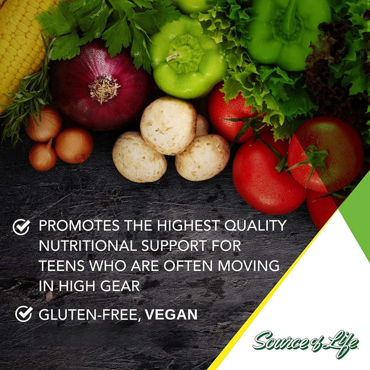 Source of Life Power Teen for Her - Food Based Chewable Multivitamin Vitamins for Teenagers - Vegan, Gluten Free - 60 Chewable Tablets