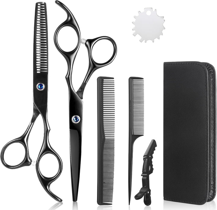 Hairdressing Scissors Thinning Scissors Set - 6.0 Inch + Presentation Case/Box + Black Comb + Thinning Hair Comb + Black Hair Clip