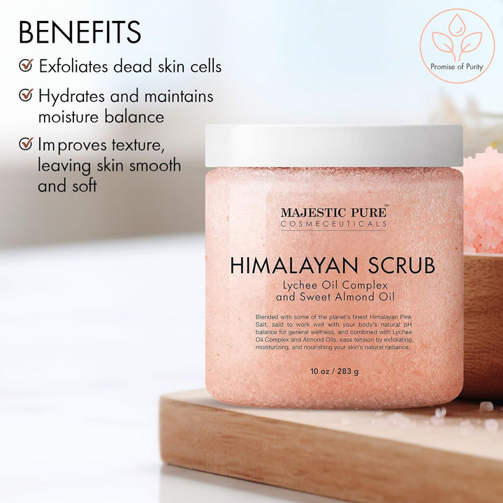 Himalayan Salt Body Scrub with Lychee Oil, Exfoliating Salt Scrub to Exfoliate & Moisturize Skin, Deep Cleansing - 10 Oz
