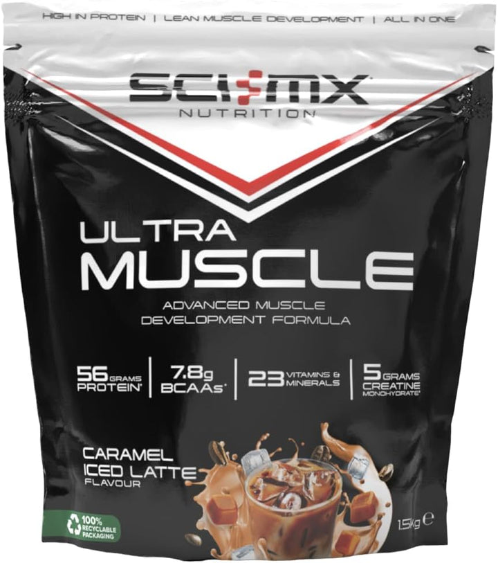Ultra Muscle - Protein Powder for Muscle Development + 23 Vitamins & Minerals - Strawberry • 5G Creatine + 7.8G Bcaas per Serving • 1.5Kg