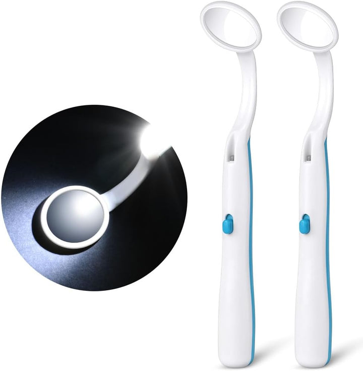 Dental Mirror with Light, 2PCS Dental Teeth Mirror, anti Fo Mouth Tooth Mirror, Dental Inspection Mirror with LED Light for Oral Dental Care, Dental Oral Care Tool Kit