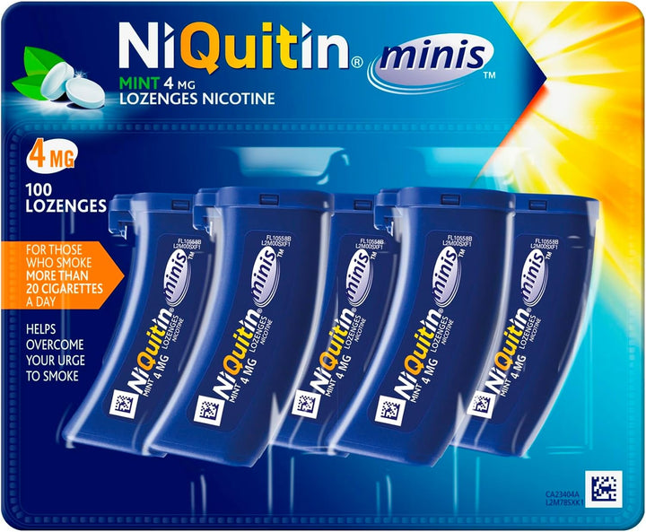 4Mg Minis Mint Lozenges - Mint Flavour (5 X Pack of 20 Minis Nicotine Lozenges) - on the Go Oral Stop Smoking and Vaping Aid - Pocket Sized Containers