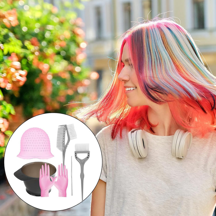 Hair Highlight Cap Kit with Reusable Accessories, Silicone Highlighting Cap with Upgraded Mixing Bowl, Brush and Reusable Gloves, Easy-To-Use Hair Dye Cap for DIY Highlights at Home or Salon