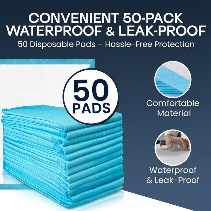 50 X Disposable Incontinence Bed Pads - 90X60Cm Incontinence Pads Women and Men - Waterproof Sheet, Bed Wetting Mats - Disposable Changing Mats Baby