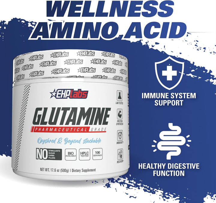 L Glutamine Powder Amino Acids - L-Glutamine Supplement for Gut Health (500G) Improves Muscle Recovery, Focus & Concentration - 100 Servings