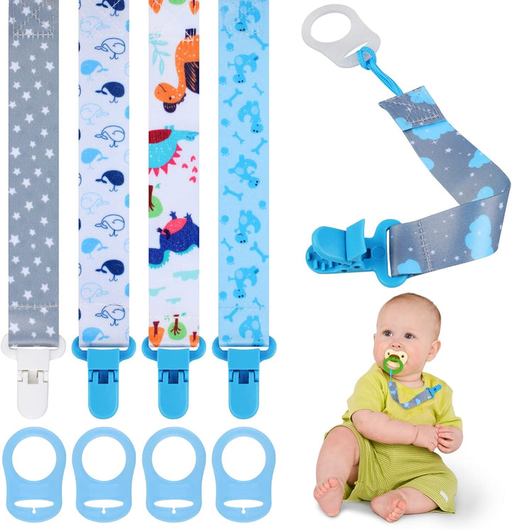 5 Pcs Dummy Clips with 5 Pcs Silicone Adapter, PP Material Baby Pacifier Clip for Boys, Soother Chain Holder Straps Teething Clips for Baby Teething Toys Baby Shower (Blue)
