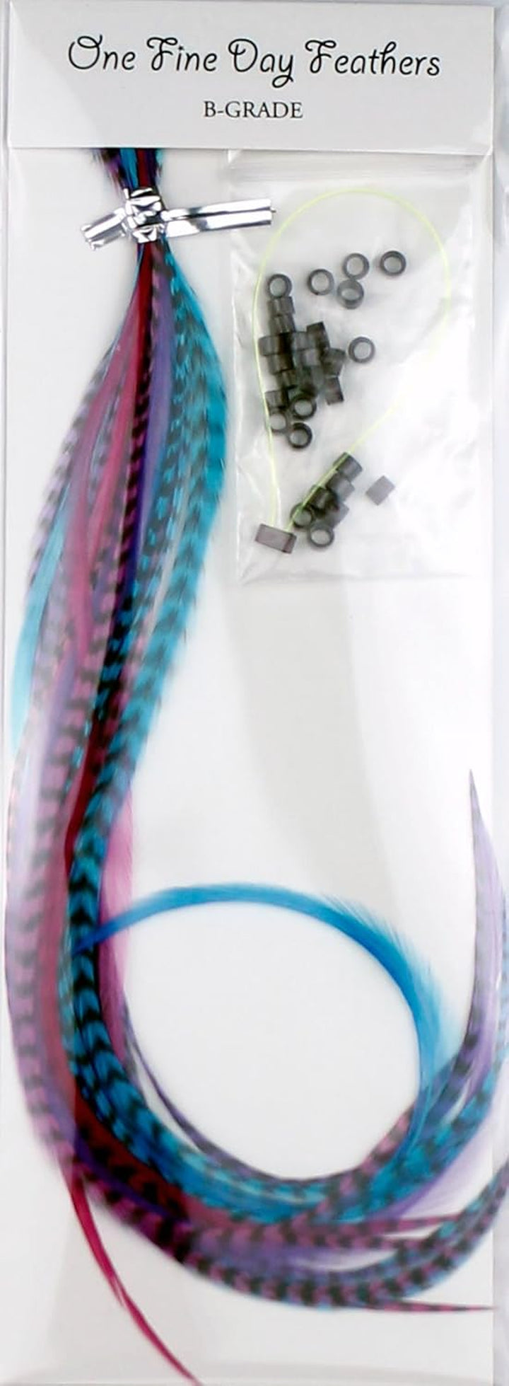 15 Long Natural Feather Hair Extensions with Rings & Application Loop (B Grade) - Berry