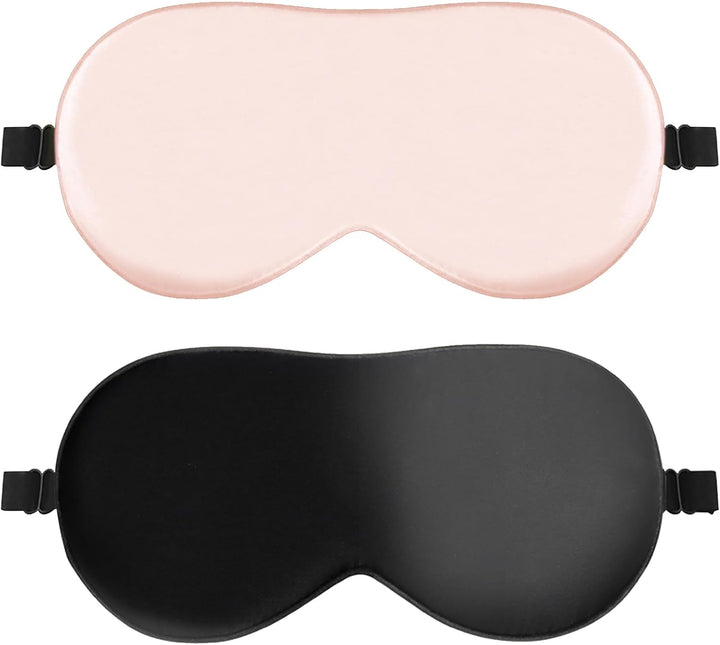 Sleep Mask, 2 Pack Silk Eye Mask, Soft Eye Mask for Sleeping, Light-Blackout Design, with Adjustable Strap, for Night, Travel, Nap (Black)