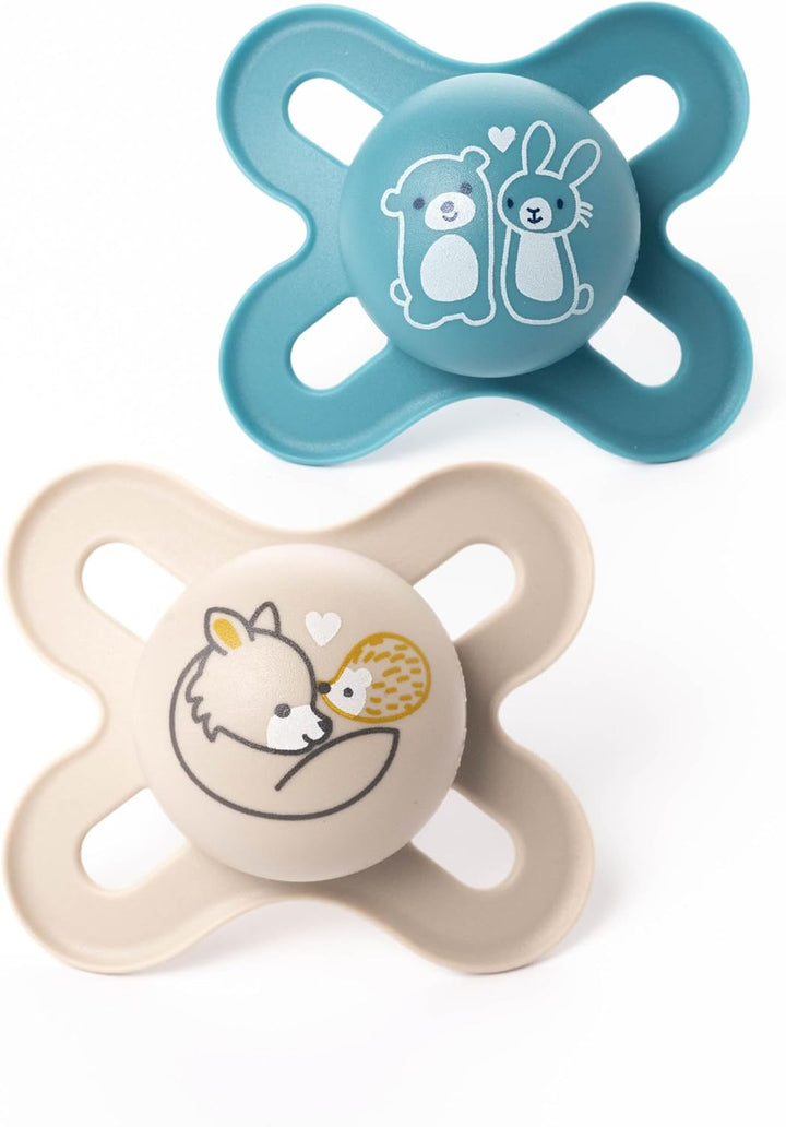 Original Start Soothers | 0-2 Months | 2 Pack | Newborn Dummies | Comes in Dummy Steriliser Case | Sustainable Materials | Baby Accessories for Newborn | Cream (Various Designs)