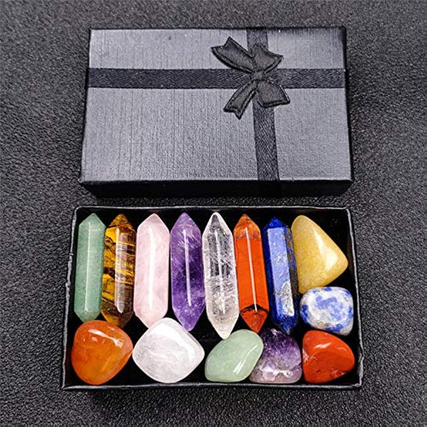 Premium Healing Crystals Kit in Gift Box - 7 Chakra Set Tumbled Stones, 7 Chakra Stone Set Meditation Stone Yoga Amulet with Gift Box