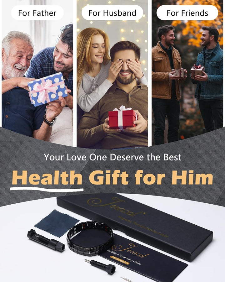 Titanium Steel Magnetic Bracelets for Men,4 Element Double Row Strength Magnets Wristband Magnetic Brazaletes with Free Links Removal Tool & Jewelry Gift Box