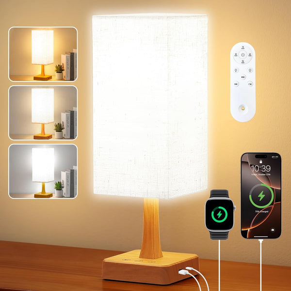 SAD Lamp, 10000 Lux SAD Light with Remote, Upgrade Size, 3 Color Temperatures, 5 Brightness Level Full Spectrum Sun Light Lamp with USB C & a Ports Home/Office Use as Lift Mood, Wood