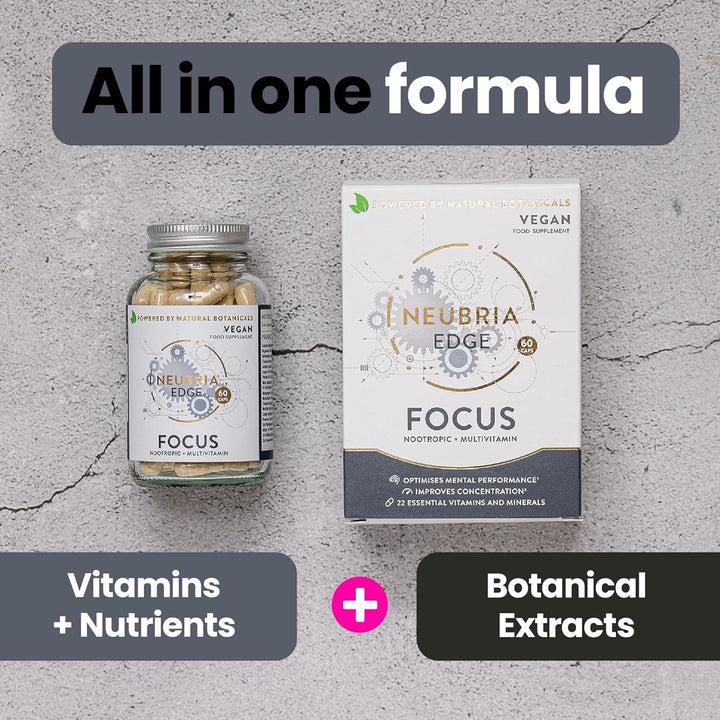 Edge Focus Supplement – Multivitamin for Adults with Bacopa Monnieri, Ashwagandha, Rhodiola, Ginkgo Biloba, Sage, Blueberry & Rosemary – Potent Cognitive Formula – 60 Vegan Capsules