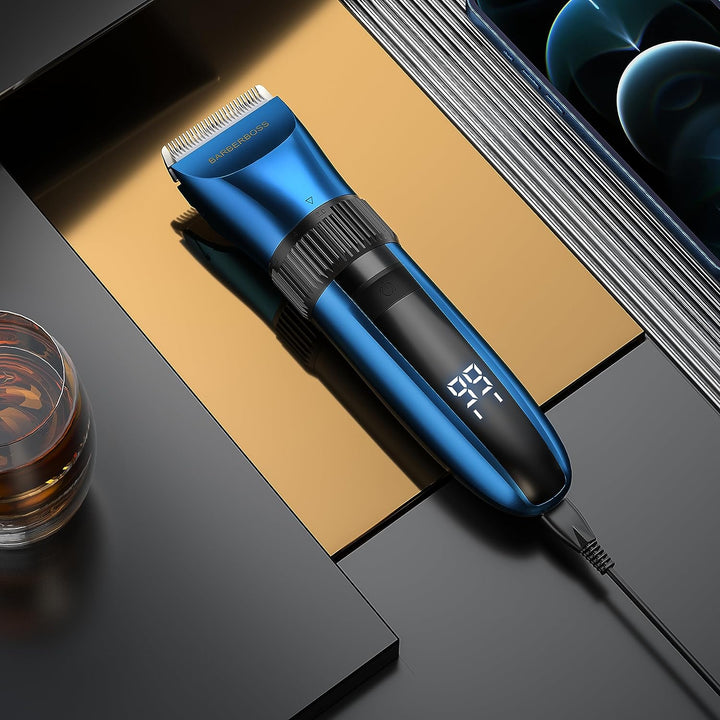 Cordless Self-Sharpening Beard & Hair Trimmer - Waterproof with Ceramic Blades, LED Display, Fast Charging, and 8 Color Comb Attachments QR-2082