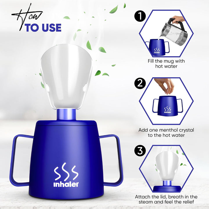 UK Steam Inhaler Cup with Powerful Menthol Crystals and Nasal Stick | the Personal Steam Inhaler Provides Relief from Flu, Colds, Blocked Nose and Cough | Suitable for Adults and Kids