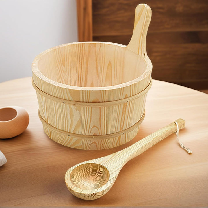 Sauna Water Bucket and Ladle | Sauna Spa Accessory,Wooden Leakproof Shower Supplies 4L Capacity Bath Tools for Garden Hotel Outdoor Backyard House Steam Bathing Apartment Home