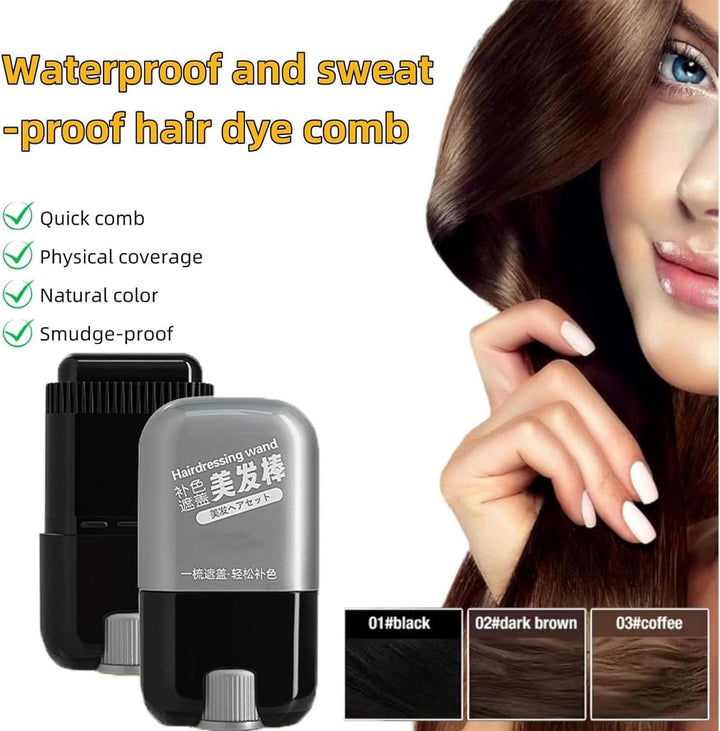 Portable Hair Color Touch-Up Stick with Comb,2 in 1 Touch up Comb Hair Dye,Safe and Convenient Comb Hair Dye for Quick Touch-Ups,Hairline Powder Stick (Black)
