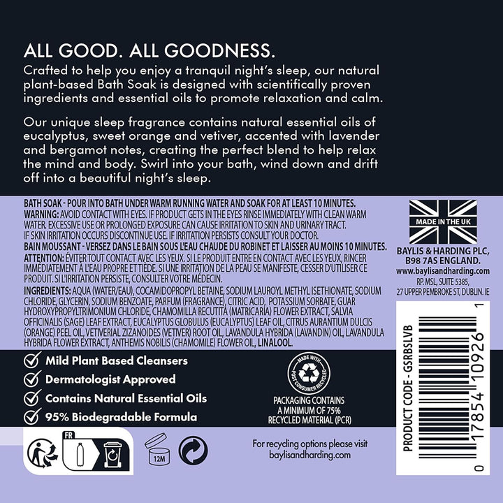 Goodness Sleep Lavender & Bergamot Sleep Bath Soak, 500Ml (Pack of 4) - Vegan Friendly