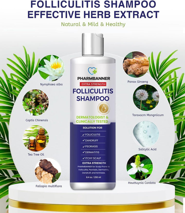 Folliculitis & Seborrheic Dermatitis Shampoo – Anti-Dandruff, Psoriasis & Itchy Scalp Treatment – Soothes Redness, Flaking & Irritation – 250Ml
