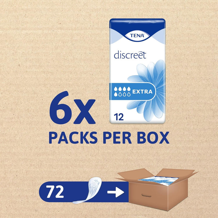 Discreet Extra, 72 Incontinence Pads (12 X 6 Packs) Individually Wrapped, for Women with Medium Bladder Weakness, Incontinence and Unpredictable Leaks