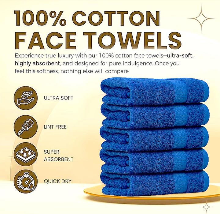 ® Cotton Face Cloths - Super Soft, Ultra Absorbent & Non Abrasive Flannel Wash Cloths - Luxuriously Plush and Large 33X33Cm Face Towels for Ultimate Luxury (Royal Blue)