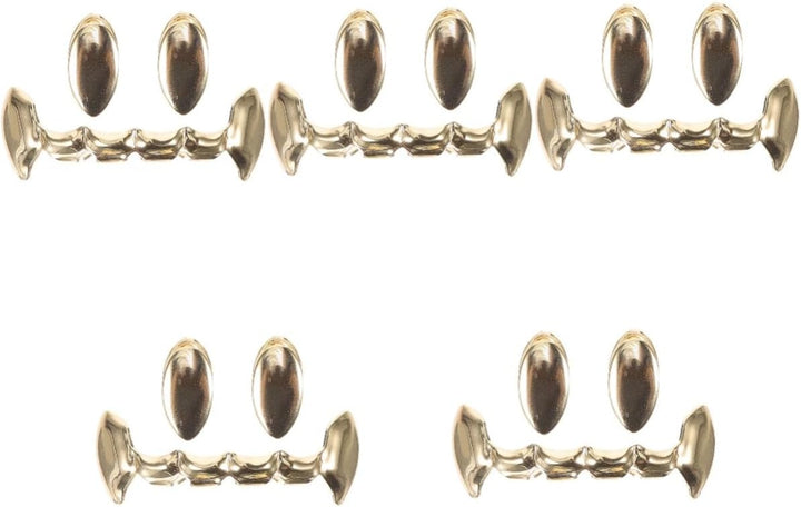 5 Sets Hip Hop Vampire Mouth Grills Copper Fake Teeth Halloween Cosplay Costume Accessory Funny Fashion Party Props for Men