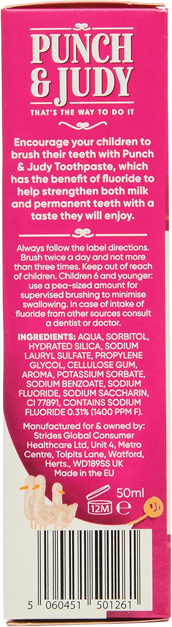 Punch & Judy Kids Toothpaste - Fun Bubblegum Flavour, 3+ Years, Fluoride, Sugar Free, 50Ml (Pack of 1)