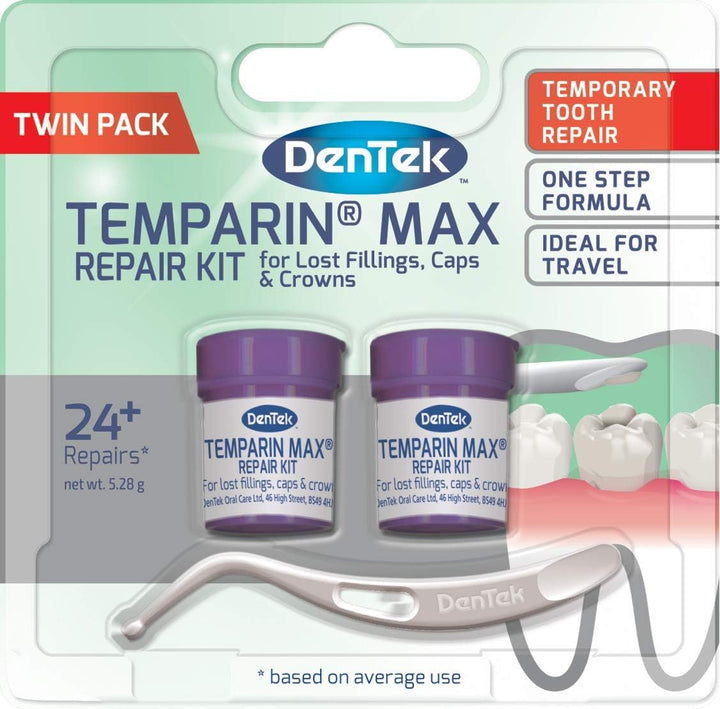 Temparin Max, Home Temporary Dental Repair Kit Twin Pack for Reparing Lost Fillings or Securing Loose Caps, Crowns or Inlays, 24+ Repairs