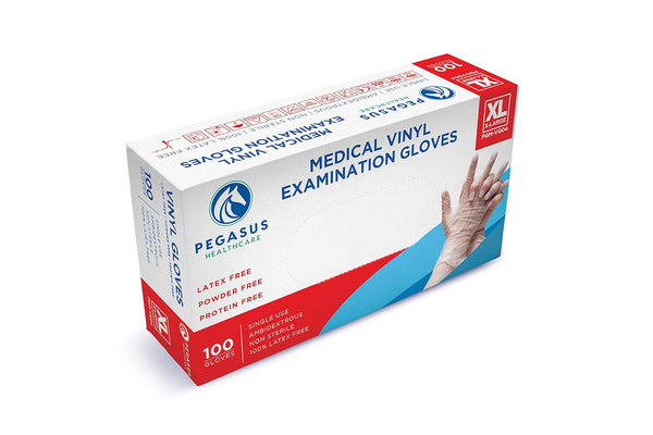 Pegasus Healthcare | Extra Strong Disposable Vinyl Examination Gloves | Colour - Clear | Medical Latex and Powder Free | Size - X-Large | 100 Gloves