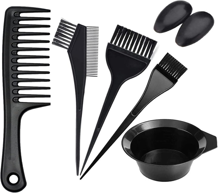 Hair Dye Brush and Bowl Set, 6Pcs Hair Colour Brush and Bowl Tool, Brush Double-Sided Comb, Dye Brush, Ear Cover, Hair Colouring Tools for Home Salon Beauty